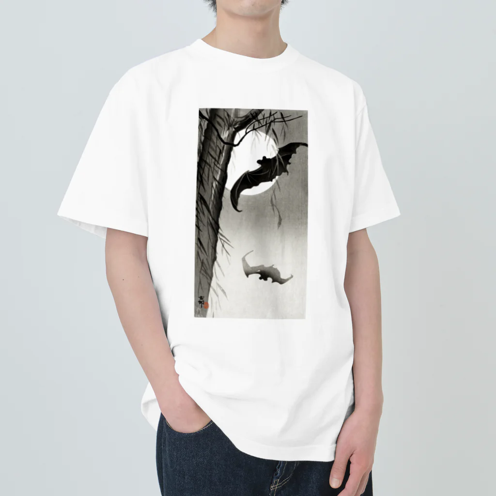 MUGEN ARTの小原古邨　月に蝙蝠（コウモリ）Ohara Koson / Bats under the full moon ヘビーウェイトTシャツ