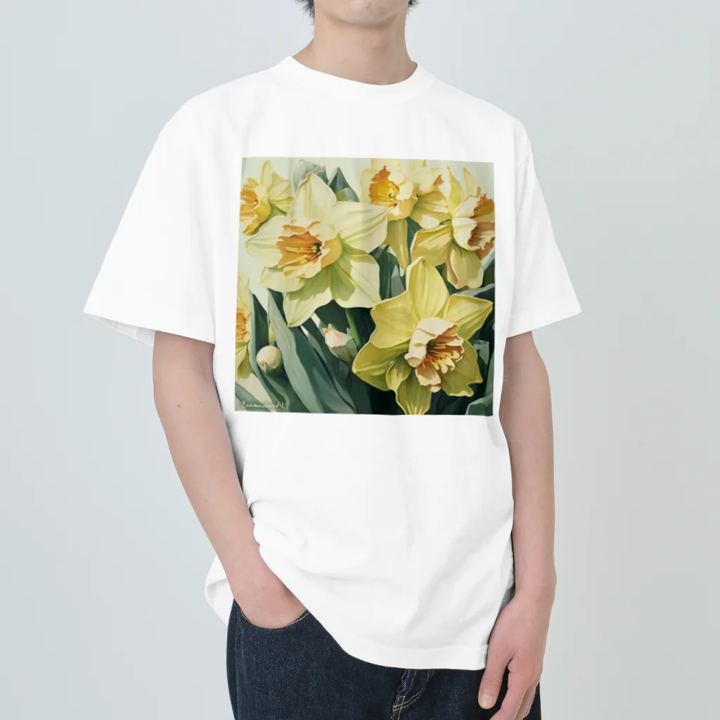 botanicalartAIの黄色のスイセン ヘビーウェイトTシャツ