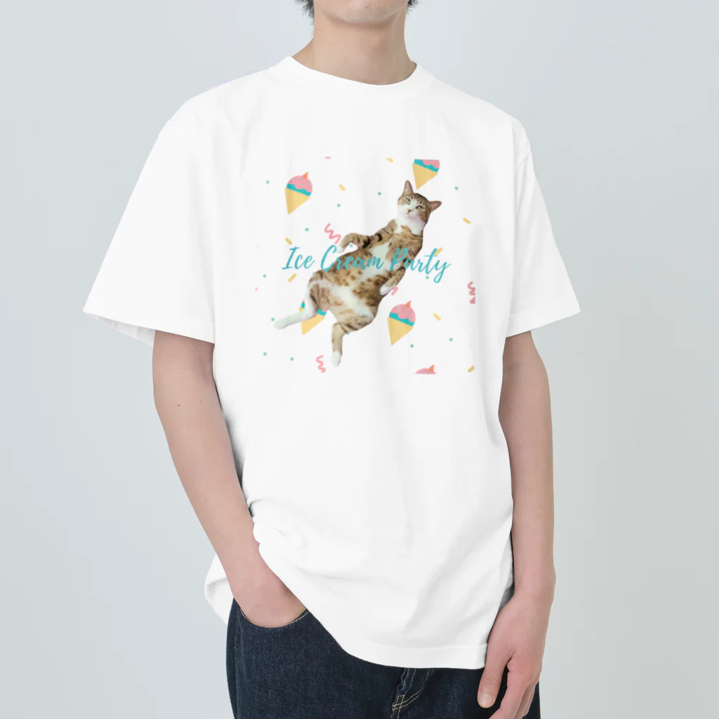 Yoru.MaruのIce cream party(cat) Heavyweight T-Shirt