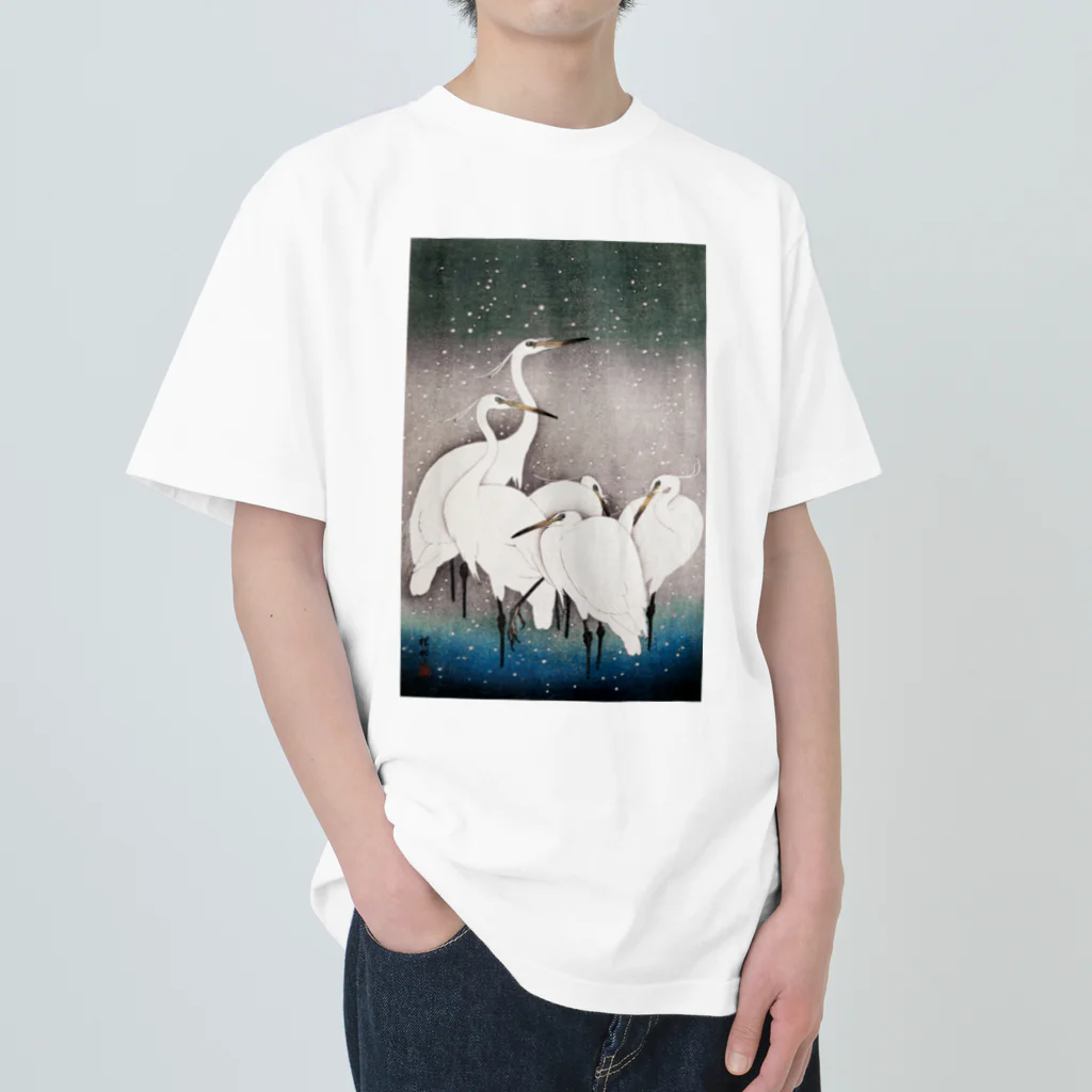 MUGEN ARTの小原古邨　雪中群鷺（白鷺の群れ）日本のアートTシャツ＆グッズ Heavyweight T-Shirt