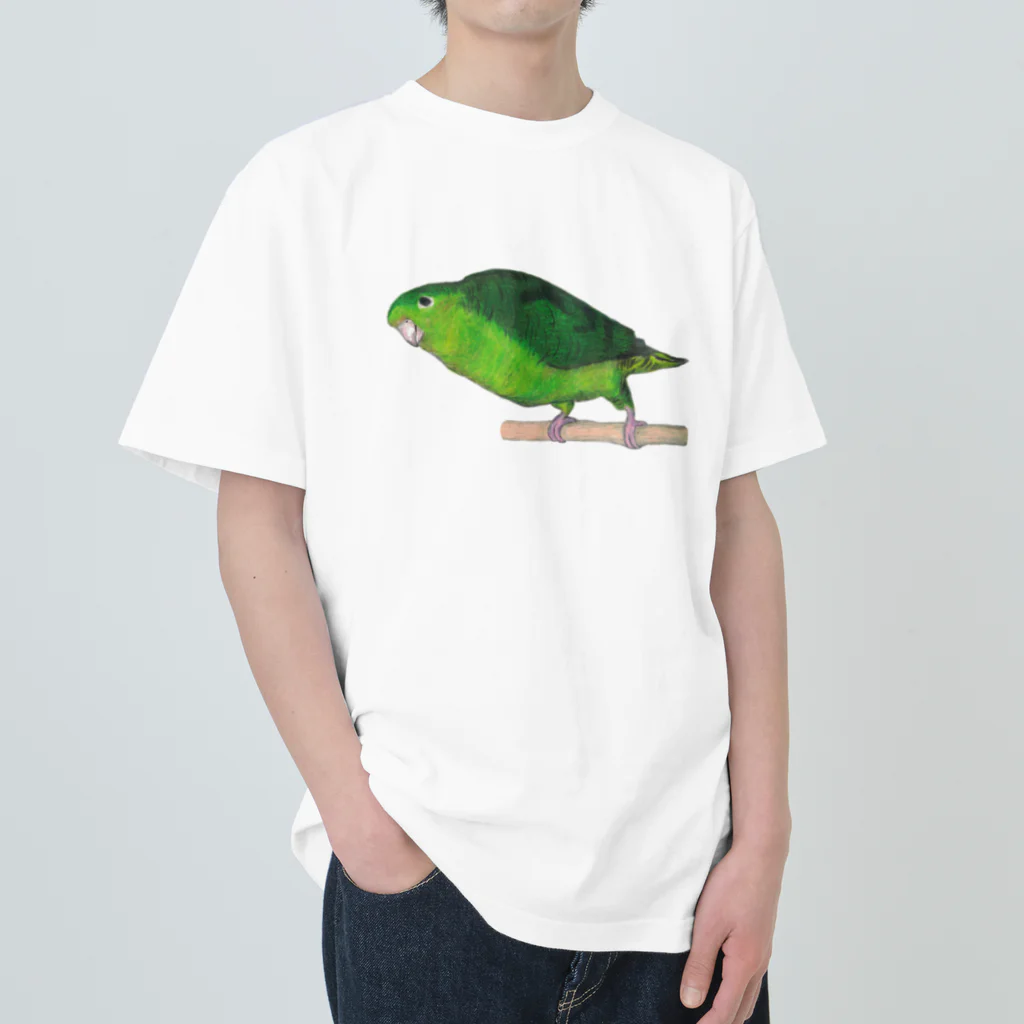 森図鑑の[森図鑑] サザナミインコ緑色 Heavyweight T-Shirt