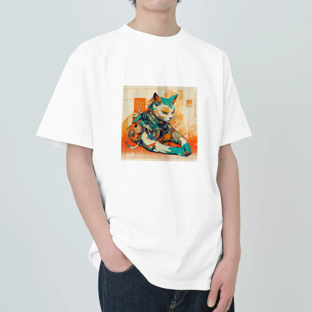 むぎちゃやのサイバーパンク猫AI004 Heavyweight T-Shirt