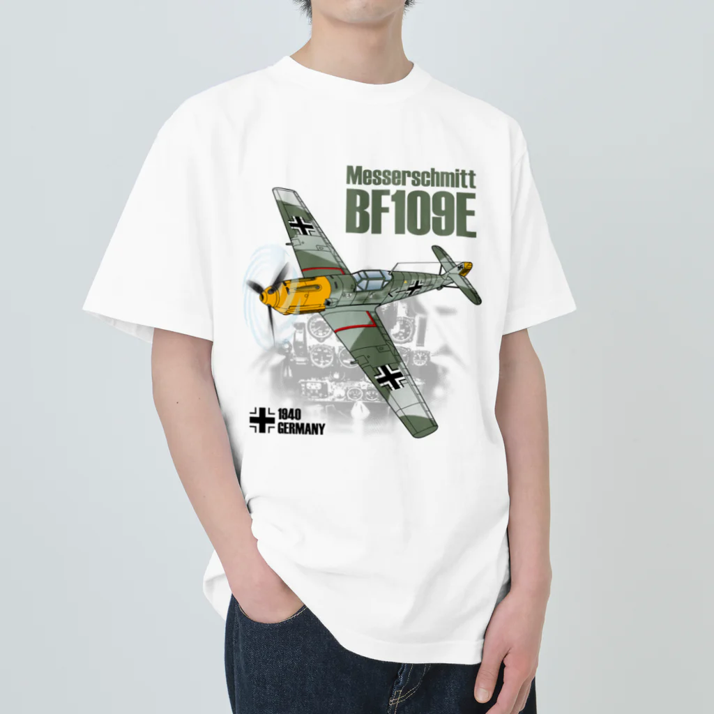 Atelier Nyaoの戦闘機_BF109Eメッサーシュミット_ガーランド機 ヘビーウェイトTシャツ