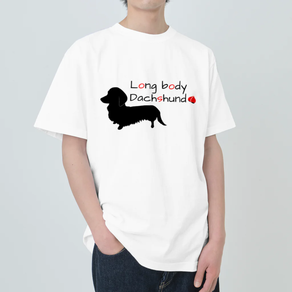 もふもふだっくすのLong body Dachshund(黒デザイン) ヘビーウェイトTシャツ