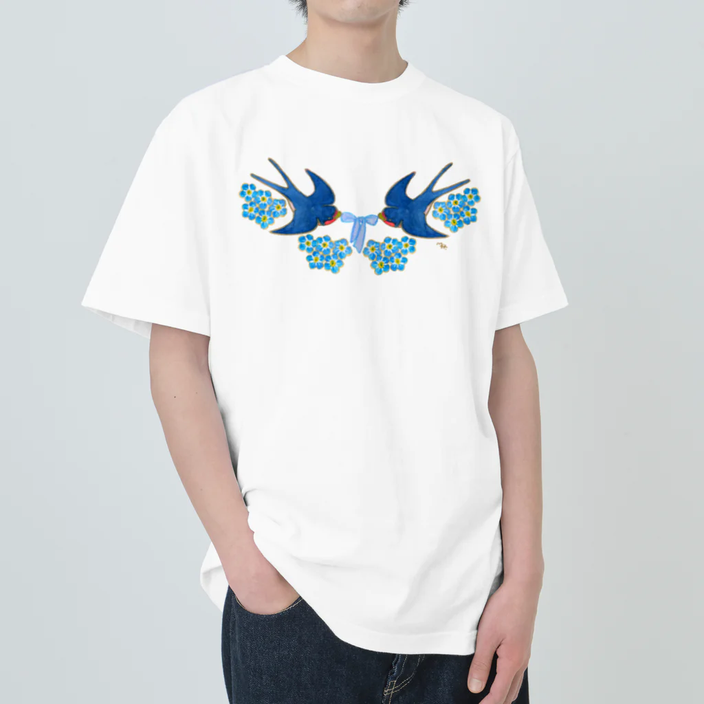 segasworksのForget me not（勿忘草と燕ちゃん） Heavyweight T-Shirt