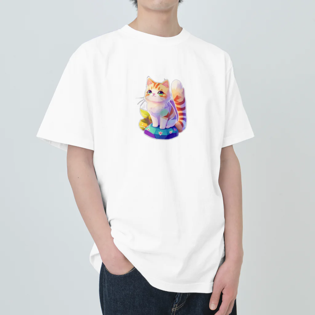 dolphineの上目遣いで見上げるrainbow cute cat ヘビーウェイトTシャツ