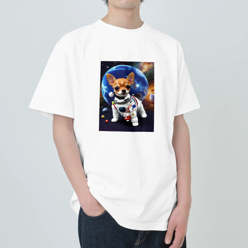 Pet_Charmの宇宙服を着たチワワ ヘビーウェイトTシャツ