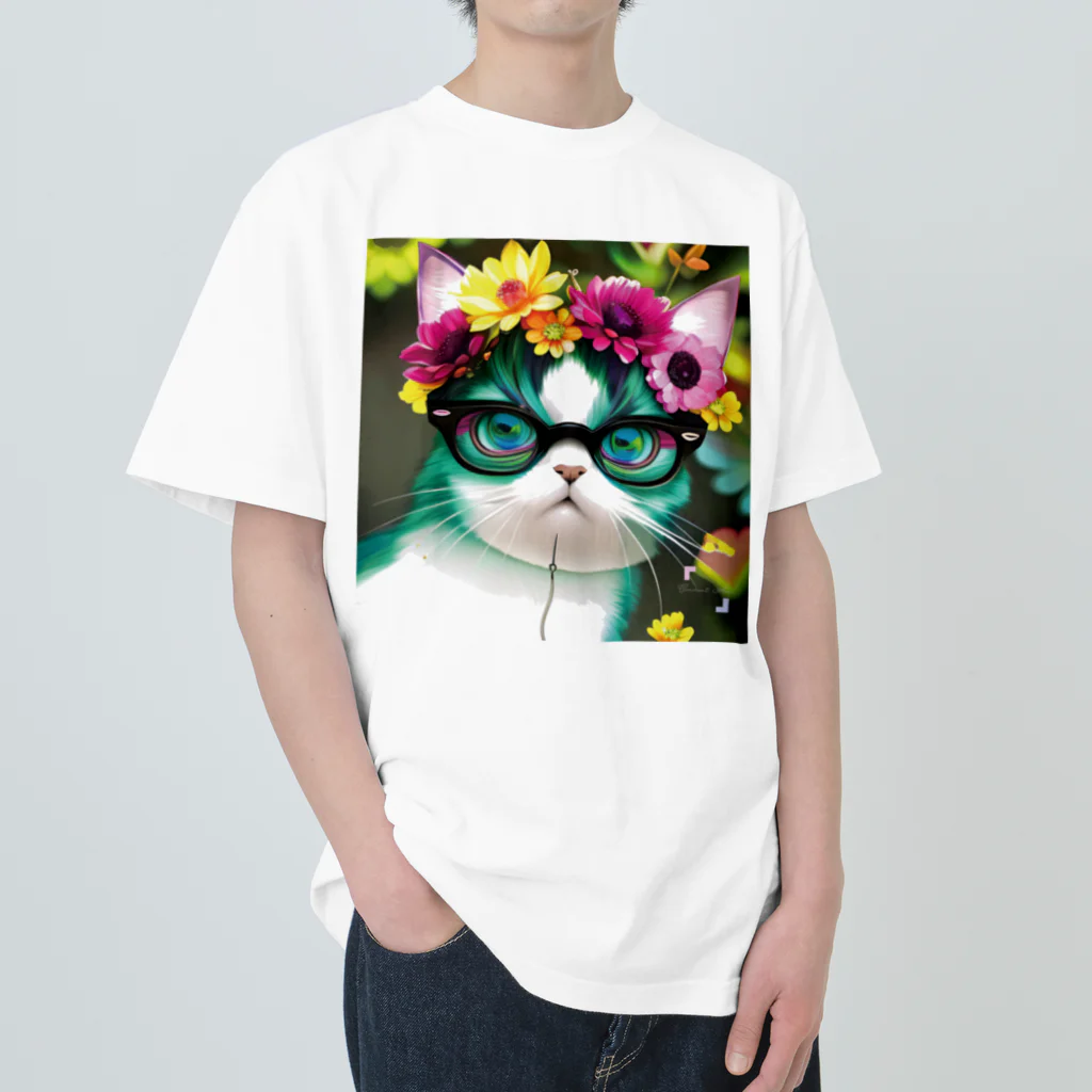 Connect Art SUZURI STOREのConnect Art 002 Cat ヘビーウェイトTシャツ