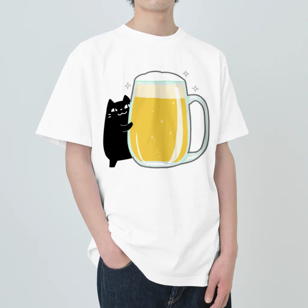 うさやの美味しいビールをゲットしてご満悦の黒猫 Heavyweight T-Shirt