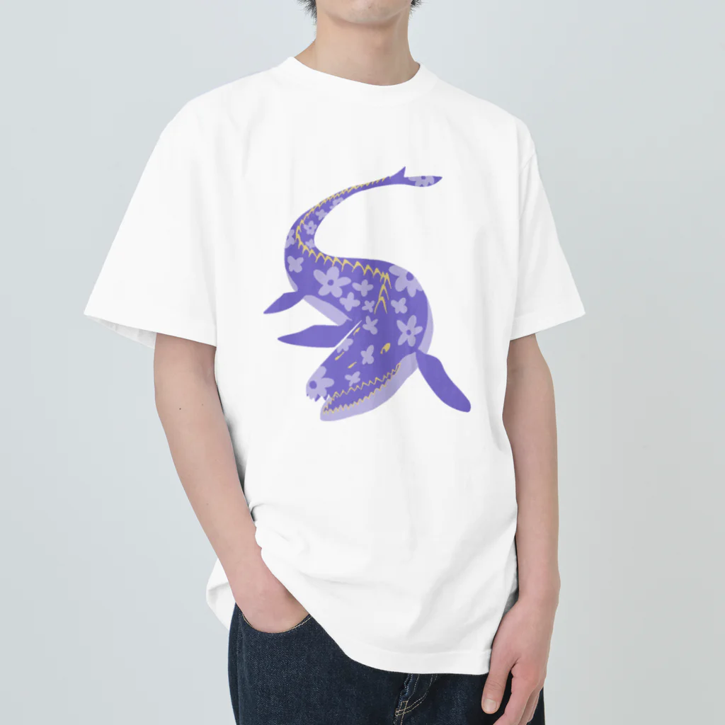 Kelfoy.のモササウルス(花柄) ヘビーウェイトTシャツ