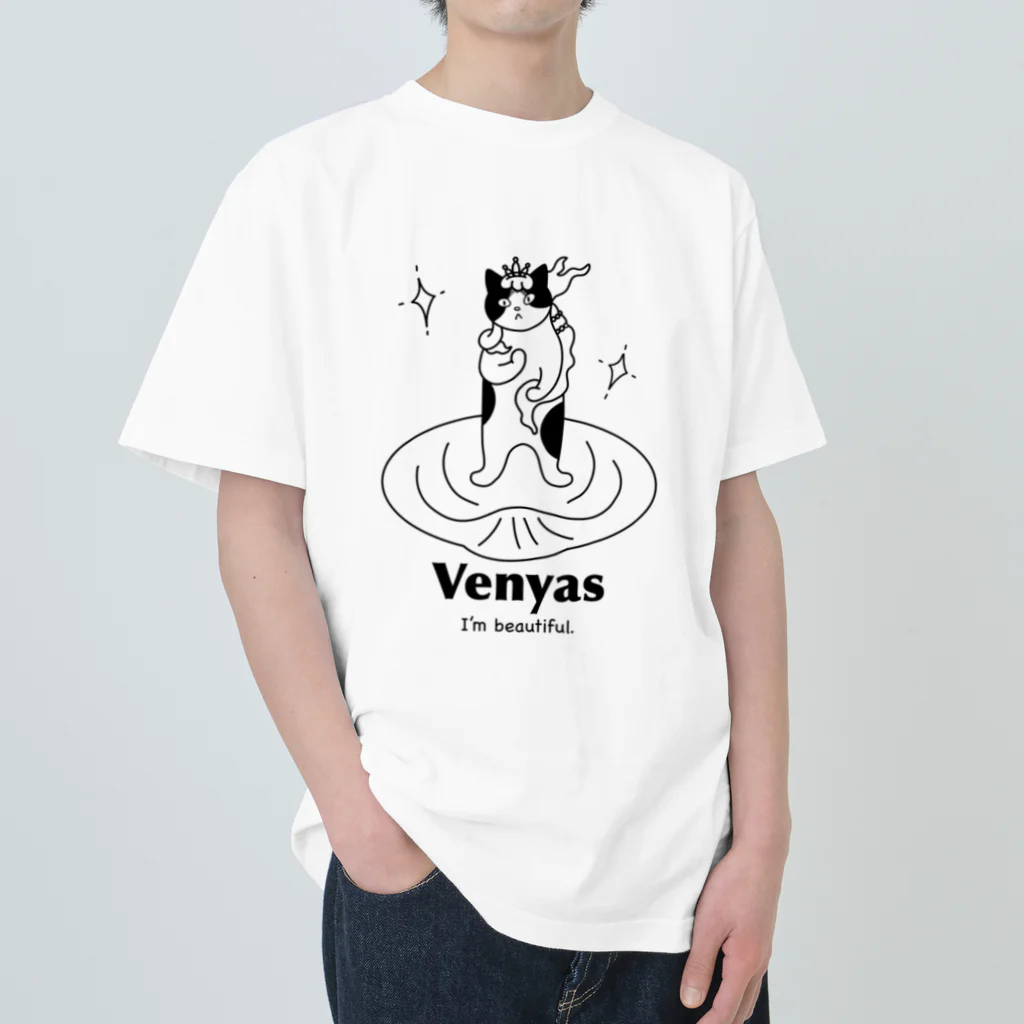 Metime Designs ☆ みぃたいむデザインのVenyas ☆彡 ヴィーにゃス 〈モノクロ〉 ヘビーウェイトTシャツ
