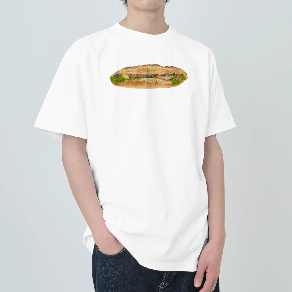 yuruhishopの美味しそうなサバサンド ヘビーウェイトTシャツ