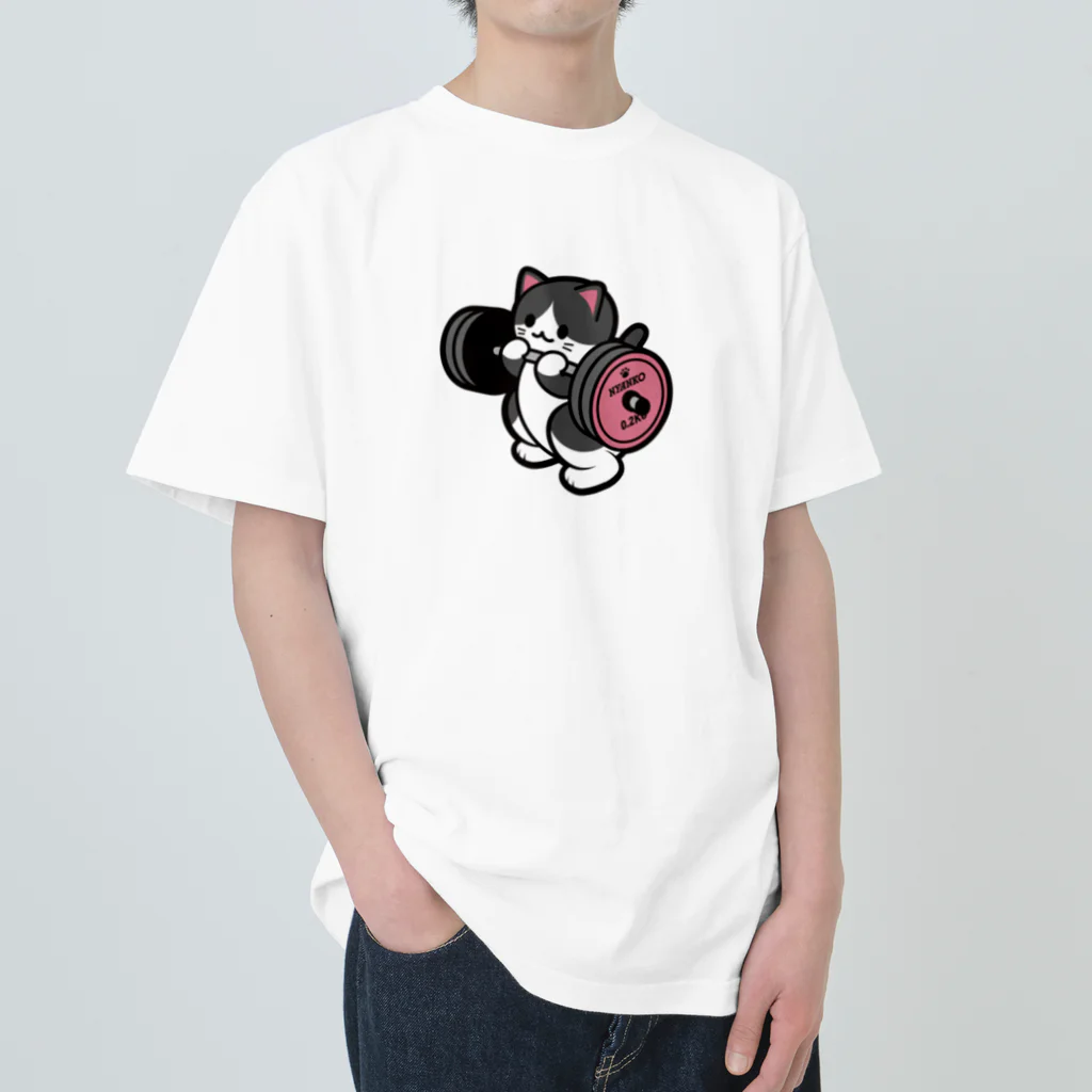 きんにく村SHOPのばーべるニャンコ（ハチワレver.） Heavyweight T-Shirt