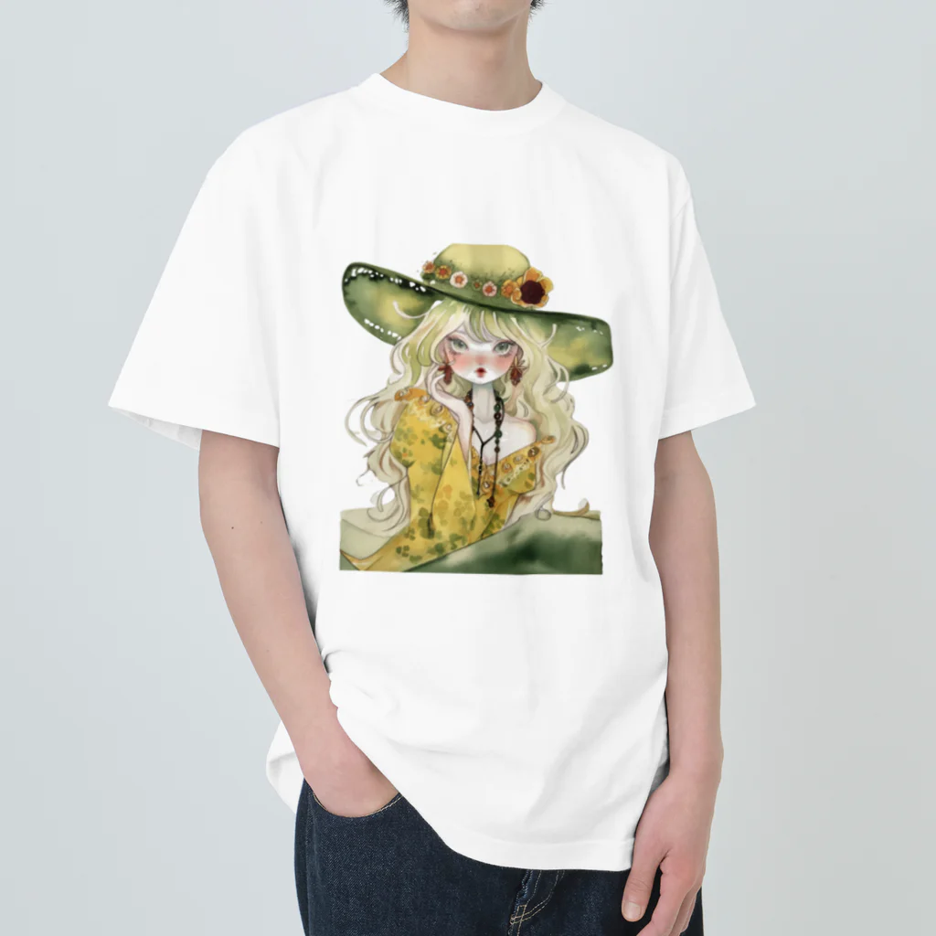 天道虫のLady with Emerald Hat Heavyweight T-Shirt