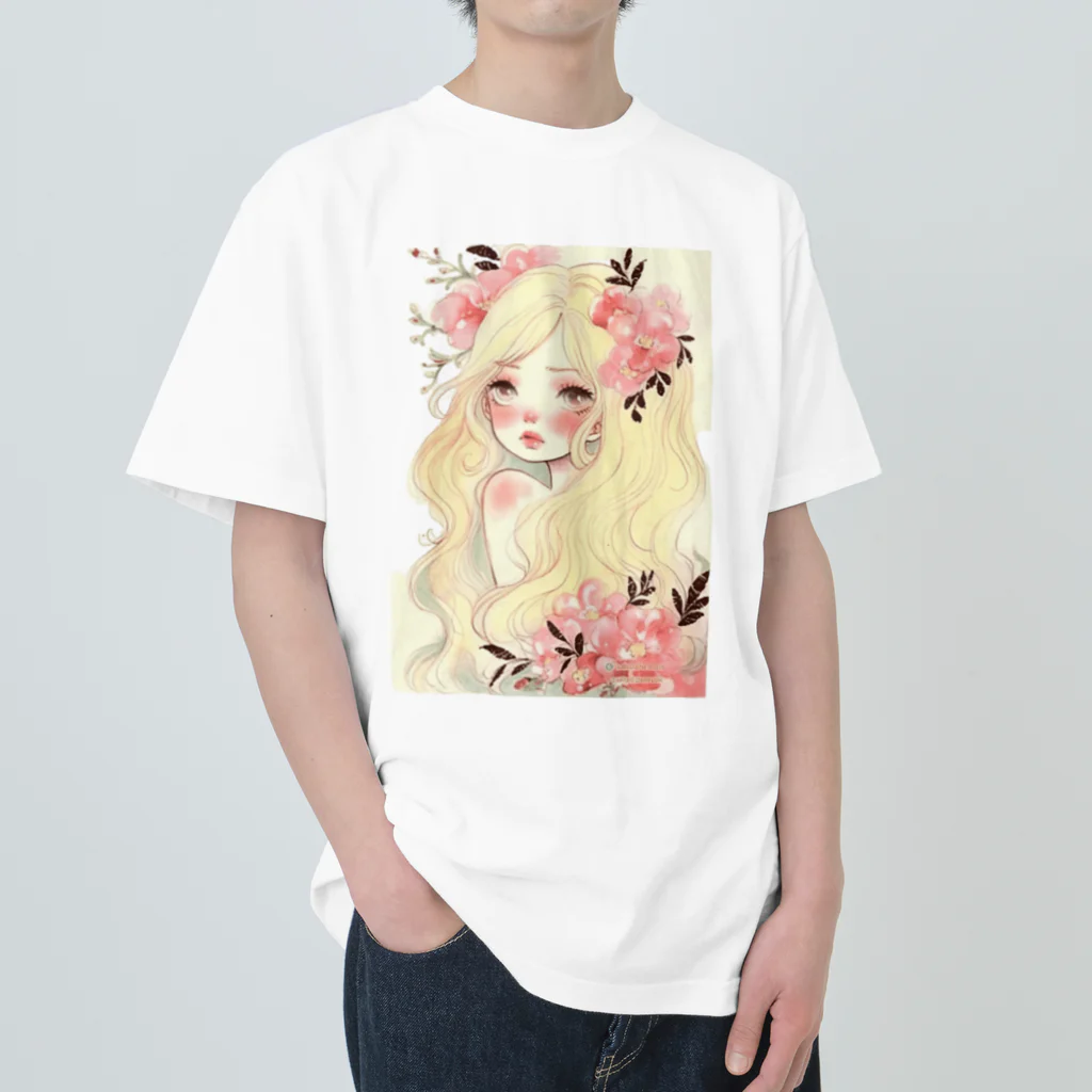 天道虫のPink Flower Hair Heavyweight T-Shirt