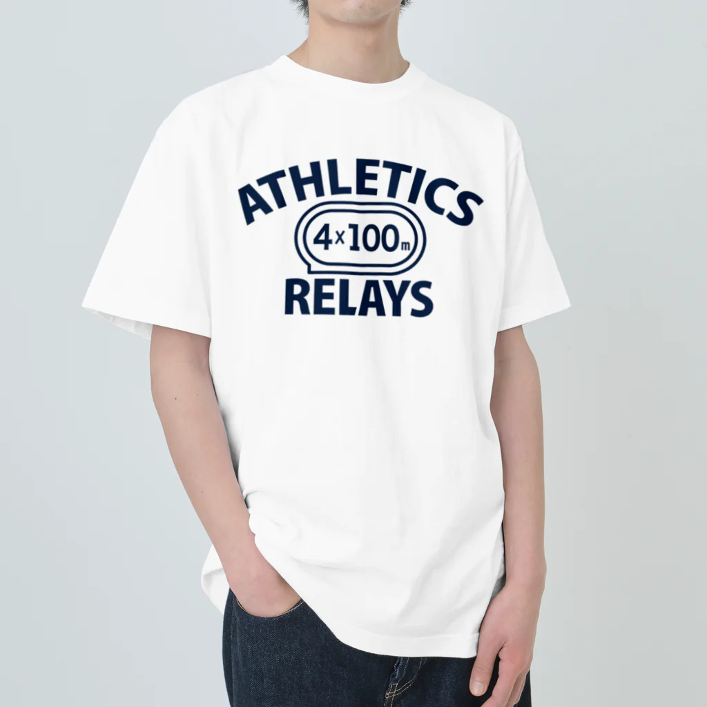 sports_tower スポーツタワーの4×100mリレー・リレー競走・400メートルリレー走・グッズ・オリジナル・デザイン・Tシャツ・陸上部・男子・女子・美男子・美女・かっこいい・かわいい・選手・400mR・4継・四継・よんけい・入賞・応援 ヘビーウェイトTシャツ