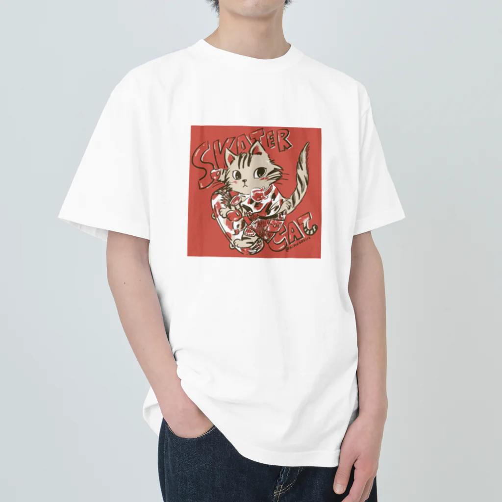 猫のきぬくんのお店のSKATER CAT Heavyweight T-Shirt