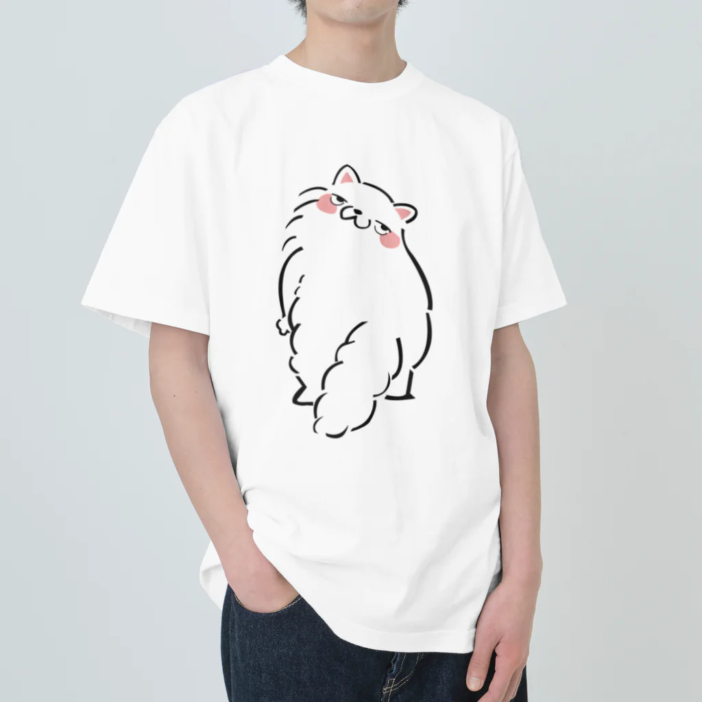 ふんわり本舗のしろねこ（みかえり） ヘビーウェイトTシャツ