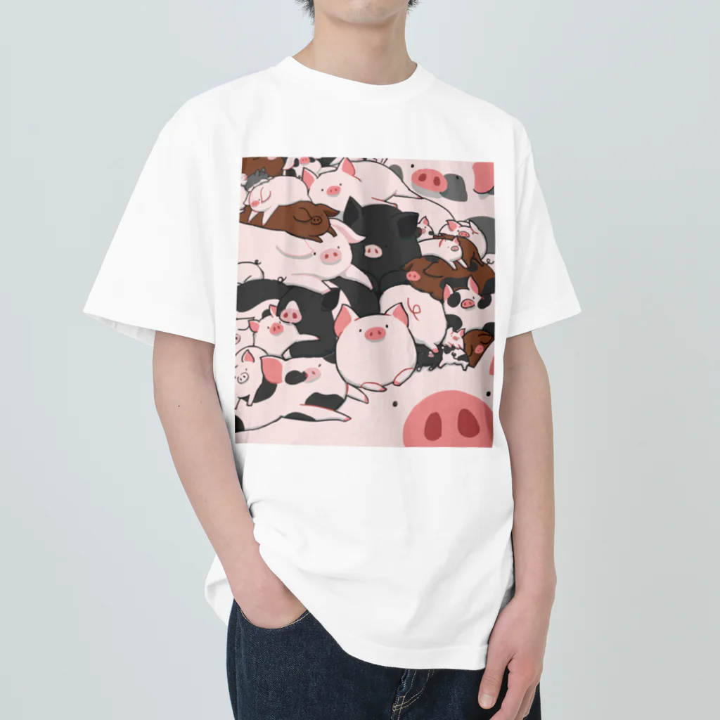 BUTA-CHANsのぶたちゃんず　ぶたまみれイラスト ヘビーウェイトTシャツ