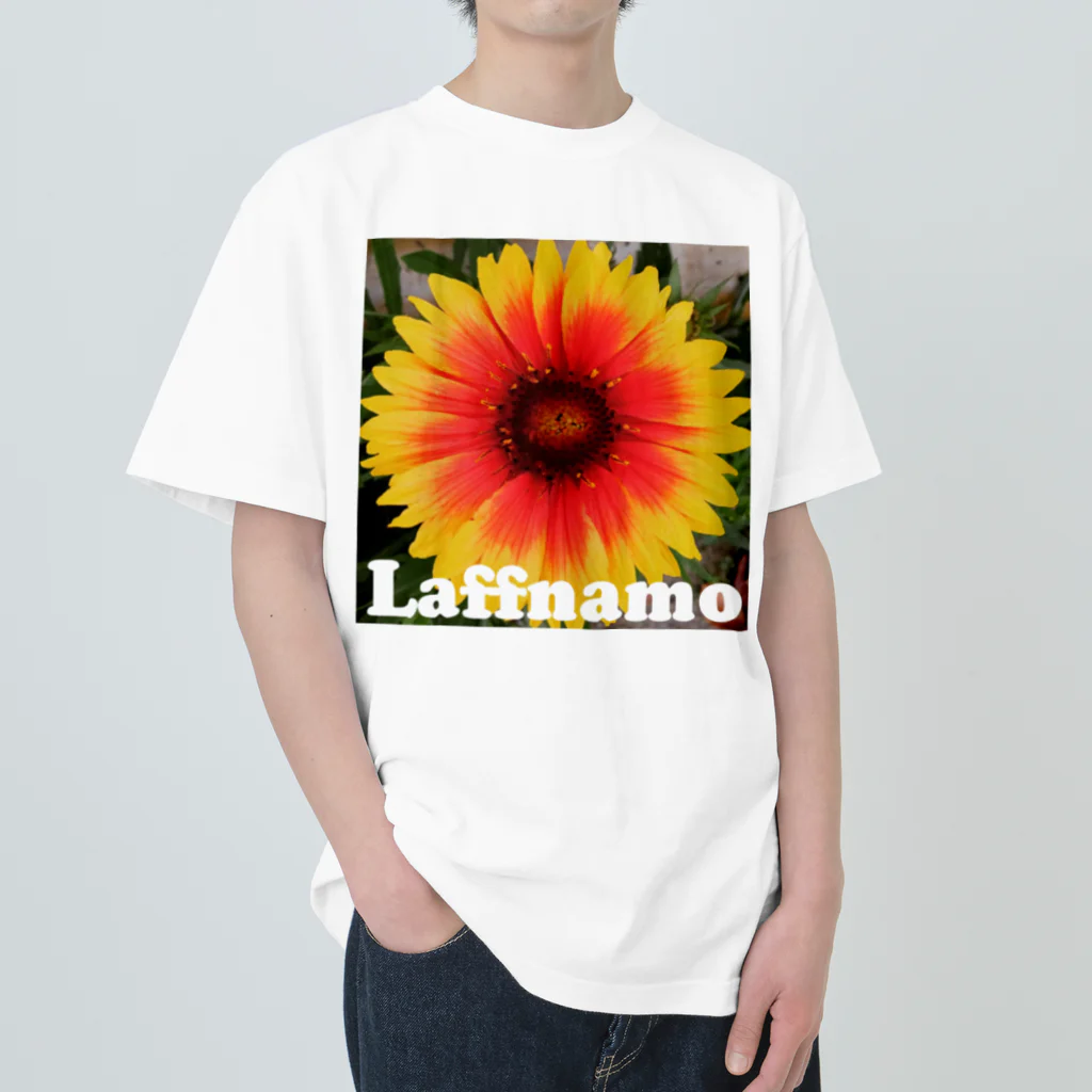 Laffnamo ラフなモーションのフラワー イエローオレンジ ヘビーウェイトTシャツ