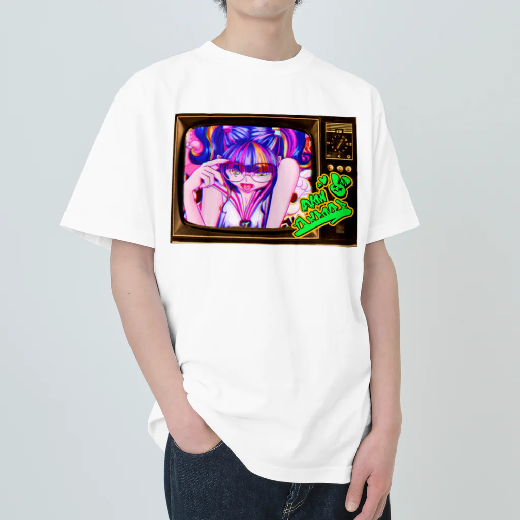 モダンラヂオの【昭和ヤンキー少女】レトロTV Ver. ヘビーウェイトTシャツ