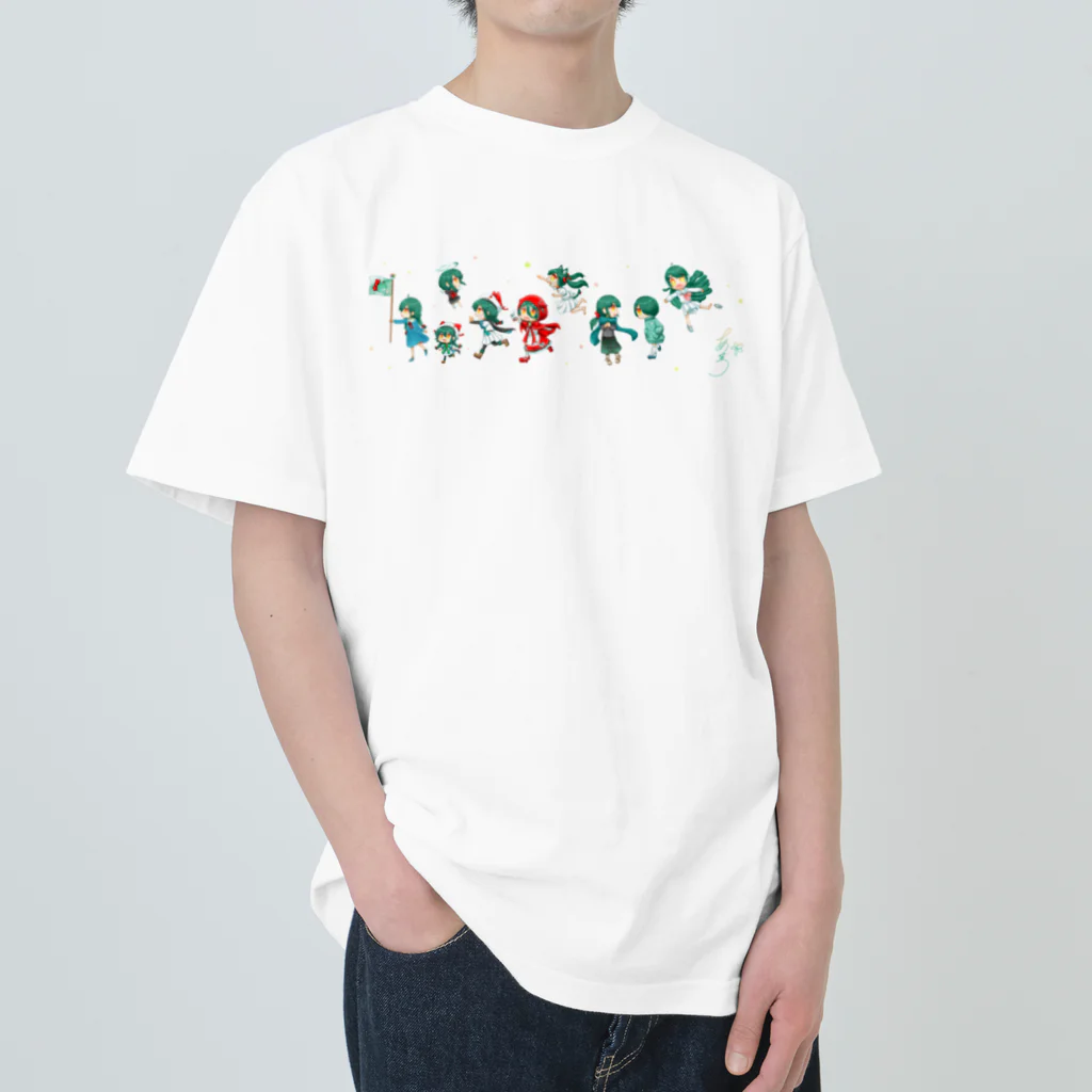 暁*あとりえ🎨の緑髪ちゃんズ(影なし) Heavyweight T-Shirt