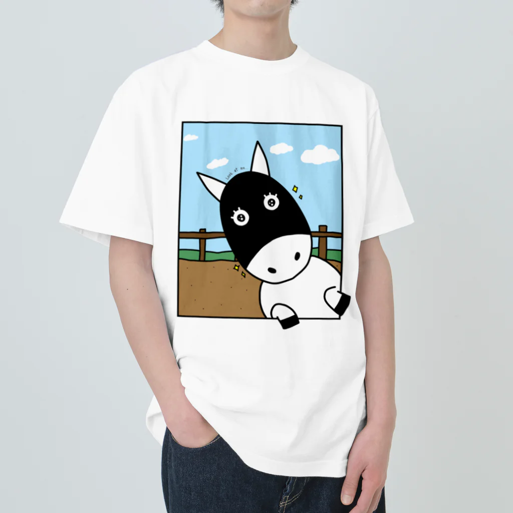 あっきょん(旧たもちゃん)のひゅひゅ馬めんこ「Look at me...」 Heavyweight T-Shirt