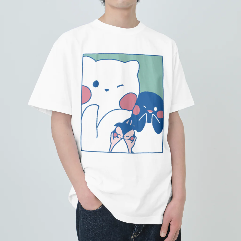 tafu tafuのかわいいポーズのしろぎんしま ヘビーウェイトTシャツ