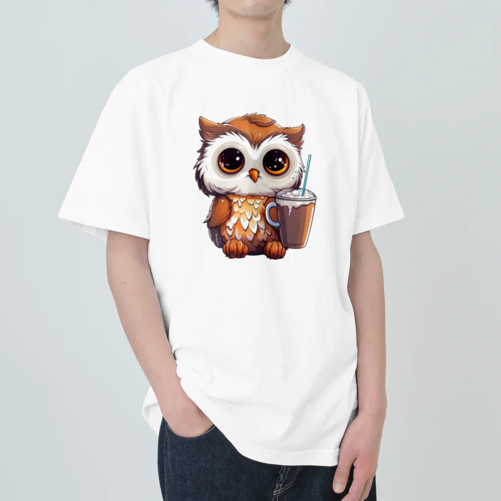 Vasetti_pressのフクロウとコーヒー ヘビーウェイトTシャツ