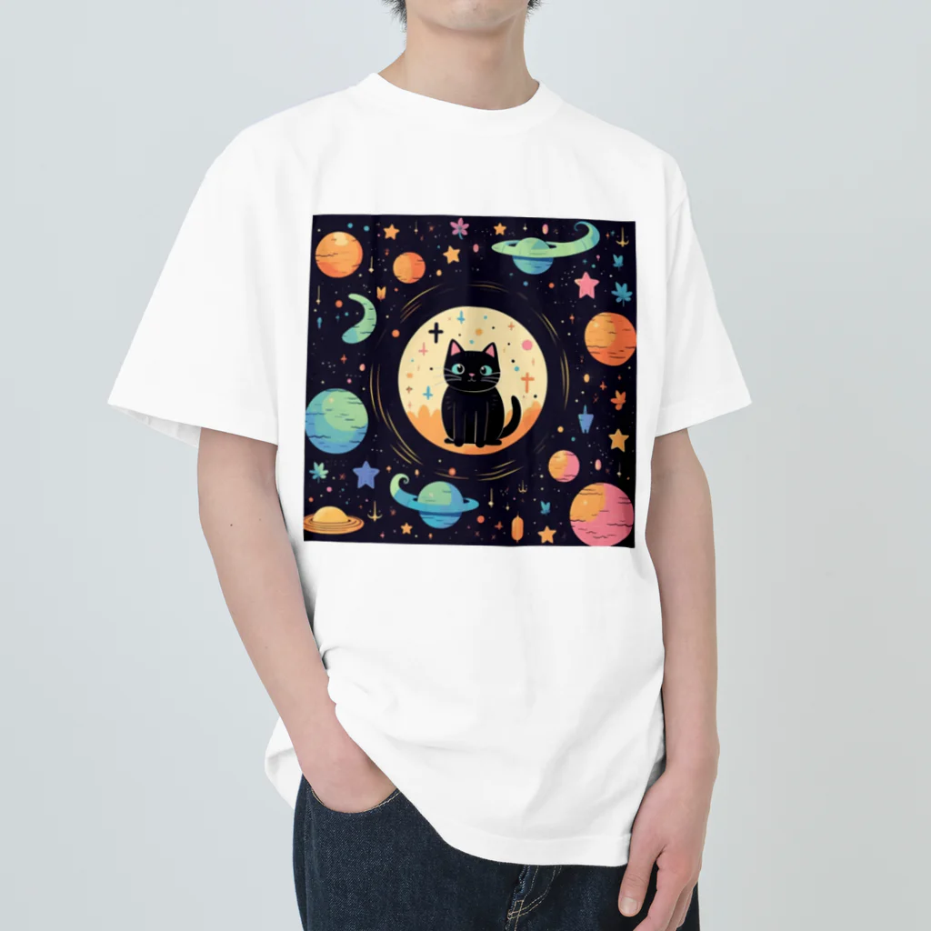 スペースキャットコレクションの星遊びキャット ヘビーウェイトTシャツ