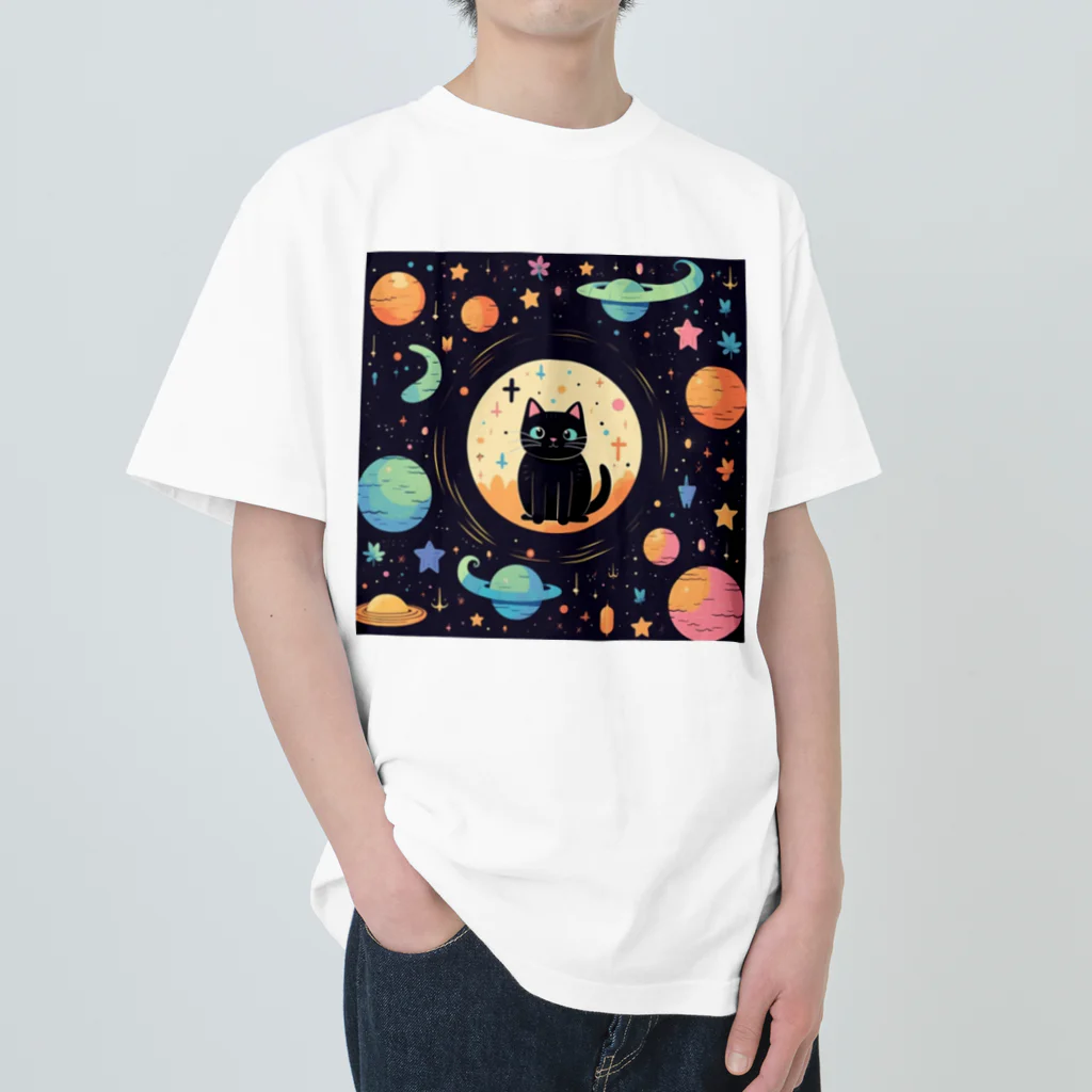 スペースキャットコレクションの星遊びキャット Heavyweight T-Shirt