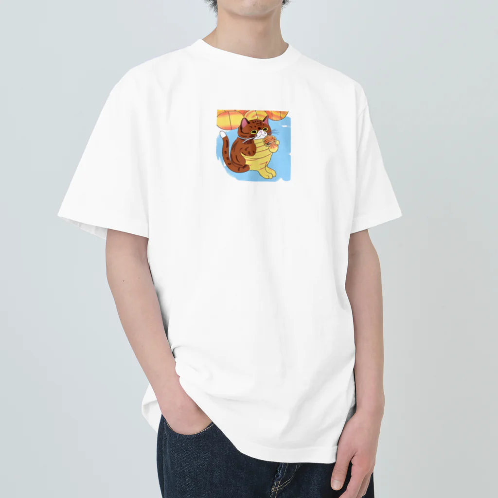 MAREDONの可愛い猫のイラスト ヘビーウェイトTシャツ