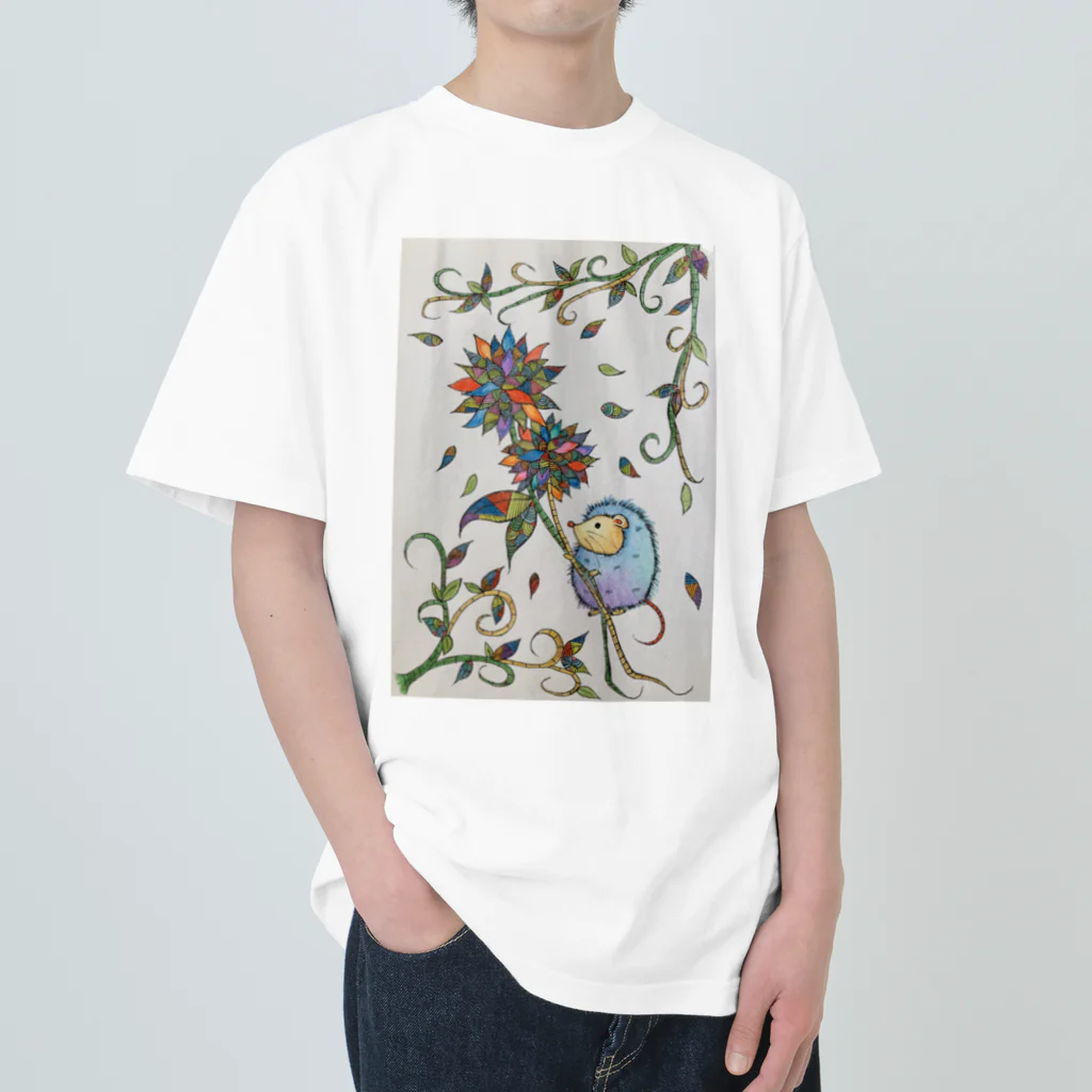 suuのカラフルな花とハリネズミ Heavyweight T-Shirt