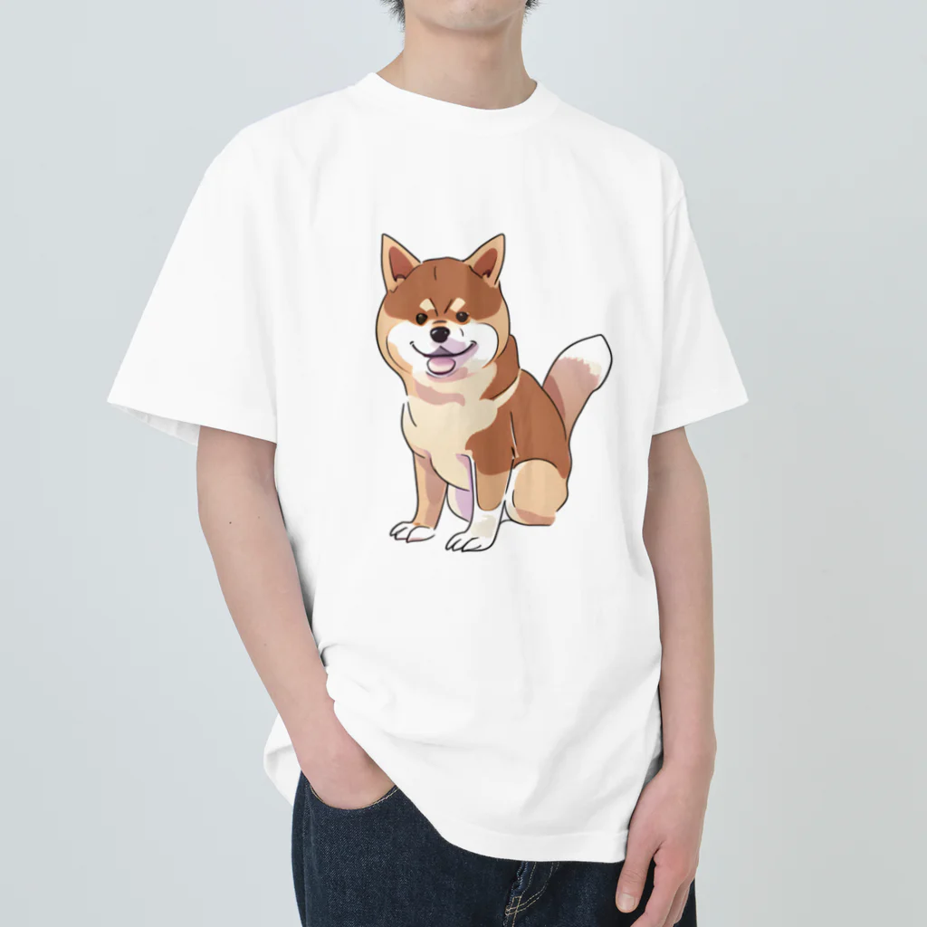 blue_7777　まねきねこショップの笑顔の柴犬 ヘビーウェイトTシャツ