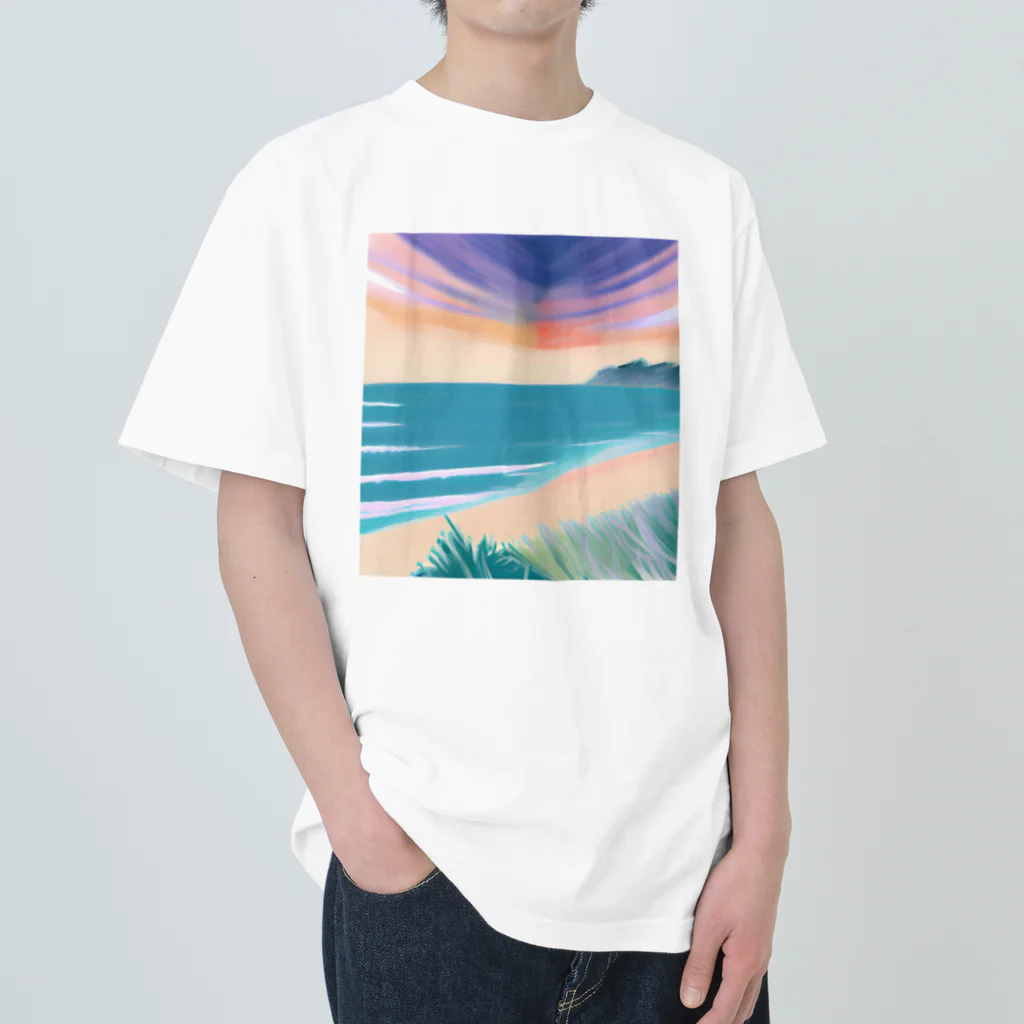 じゆうふぁくとりーの夕暮れの海 ヘビーウェイトTシャツ