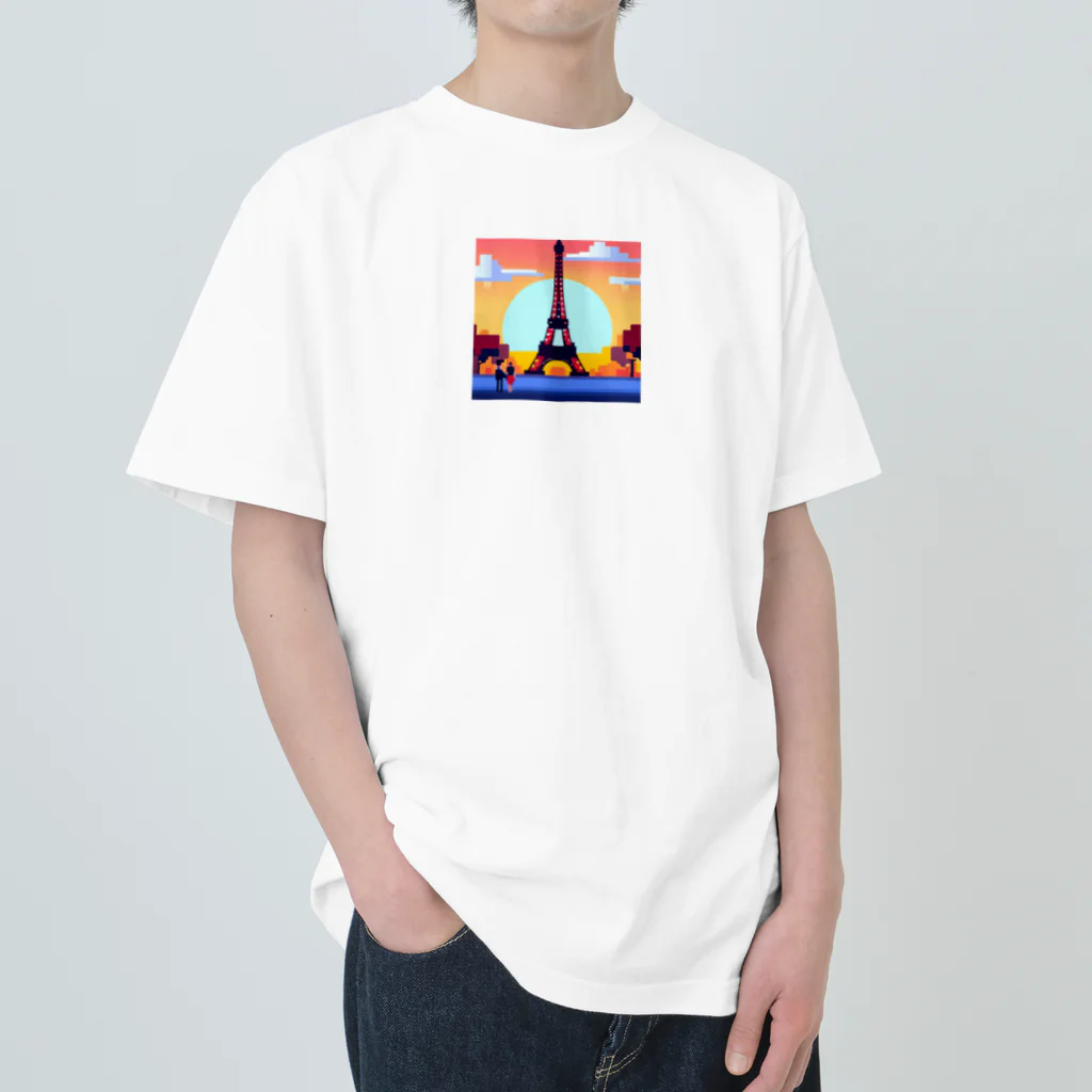 shibasannのフランスの風景のピクセルアート Heavyweight T-Shirt