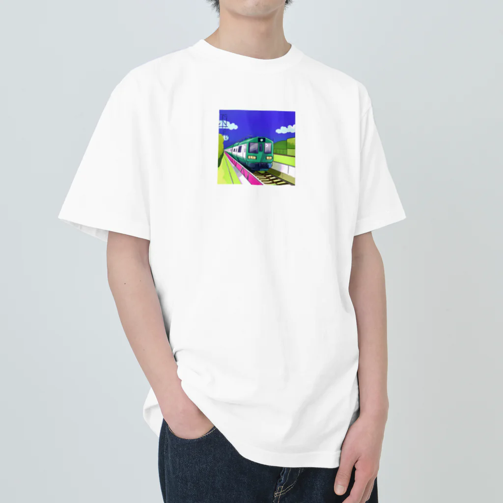 Yokaze_8の緑色の電車 ヘビーウェイトTシャツ