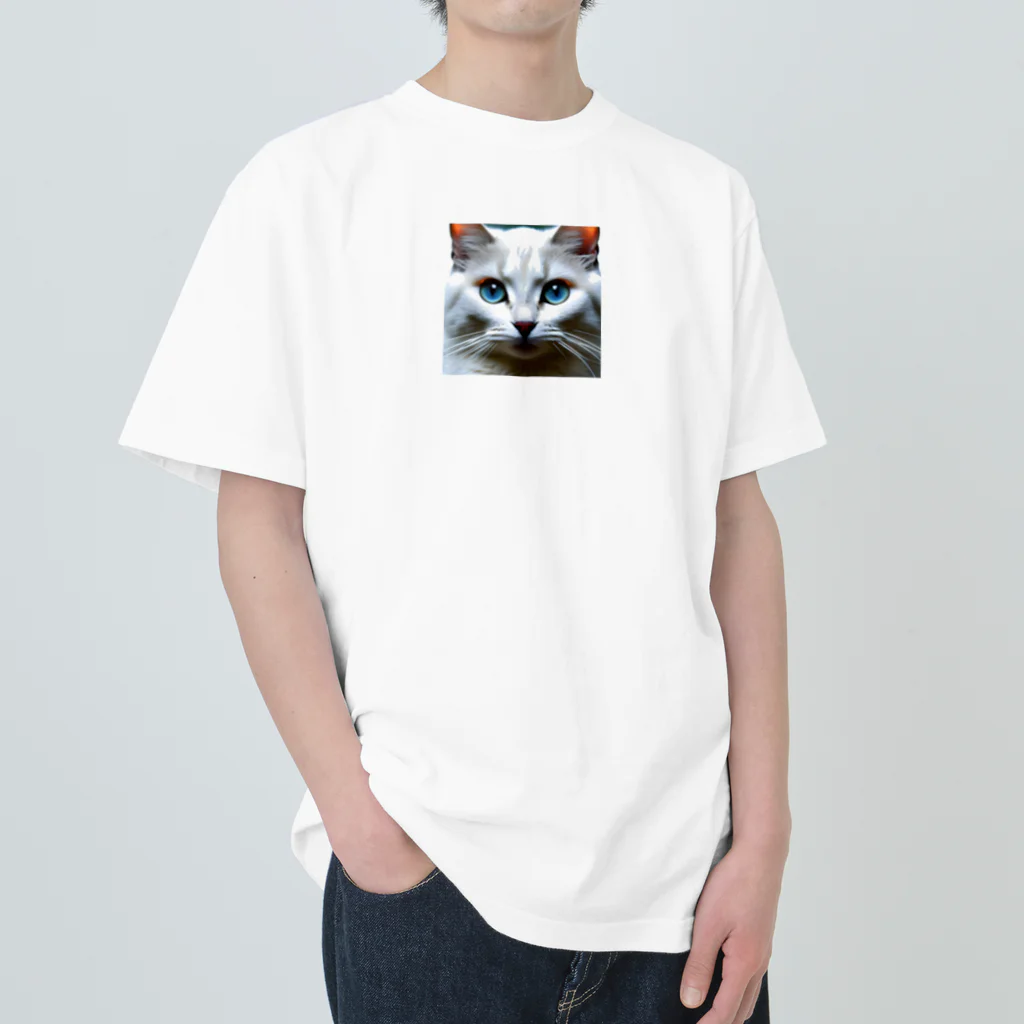 PRIDEのかわいい白猫のイラストグッズ ヘビーウェイトTシャツ