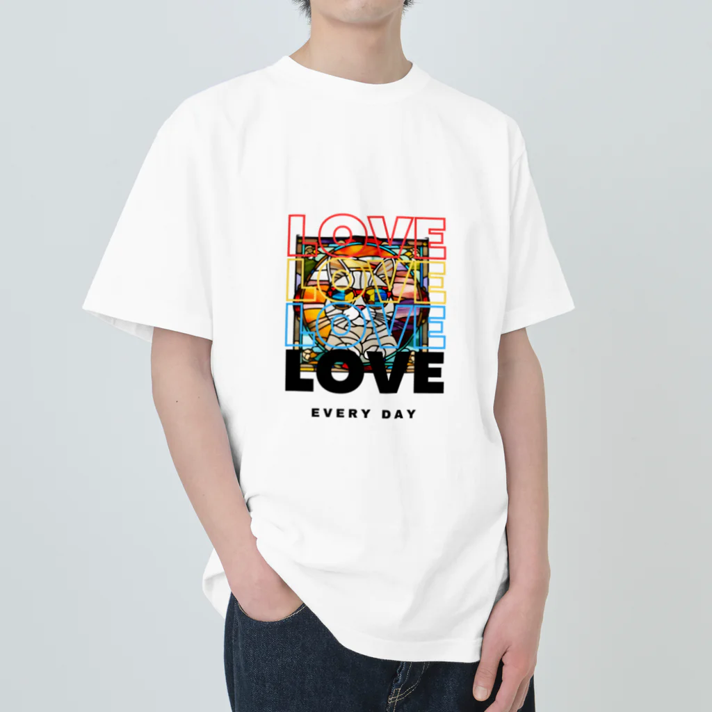 RISE　CEED【オリジナルブランドSHOP】のステンドグラスの愛を纏った猫 Heavyweight T-Shirt
