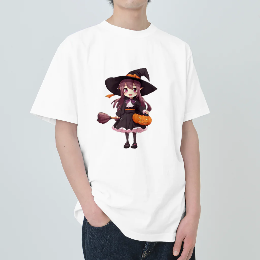 AIデザイングッズ販売　Akiba-treasure（アキバトレジャー）のハロウィン　魔女っ子　リコちゃん ヘビーウェイトTシャツ