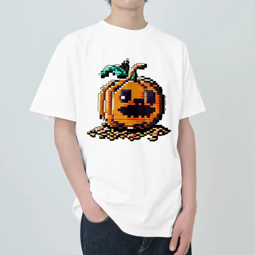 朱音琴音のドット絵のハロウィンかぼちゃのおばけ ヘビーウェイトTシャツ