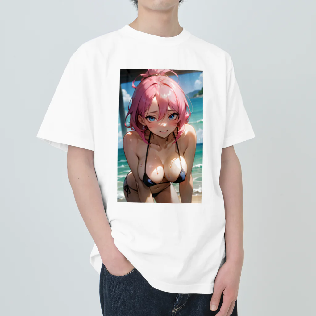 RGセクシーガールのピンク髪の美少女 Heavyweight T-Shirt