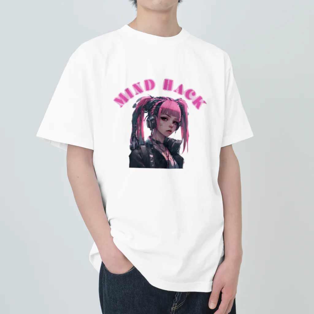 Cyber XXXのサイバーパンク少女　ツインテール ヘビーウェイトTシャツ