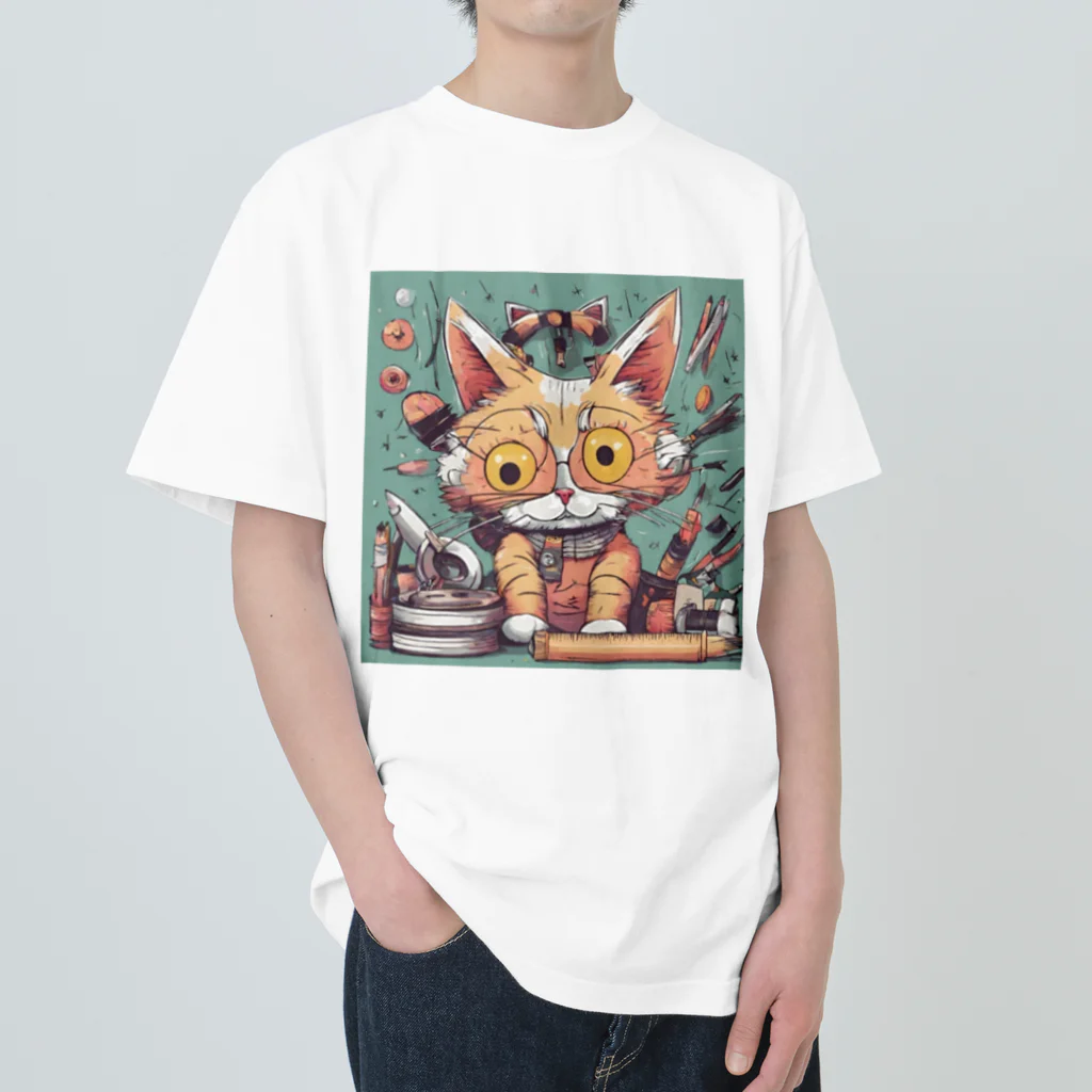 nanhouseのものづくりが好きな猫 ヘビーウェイトTシャツ