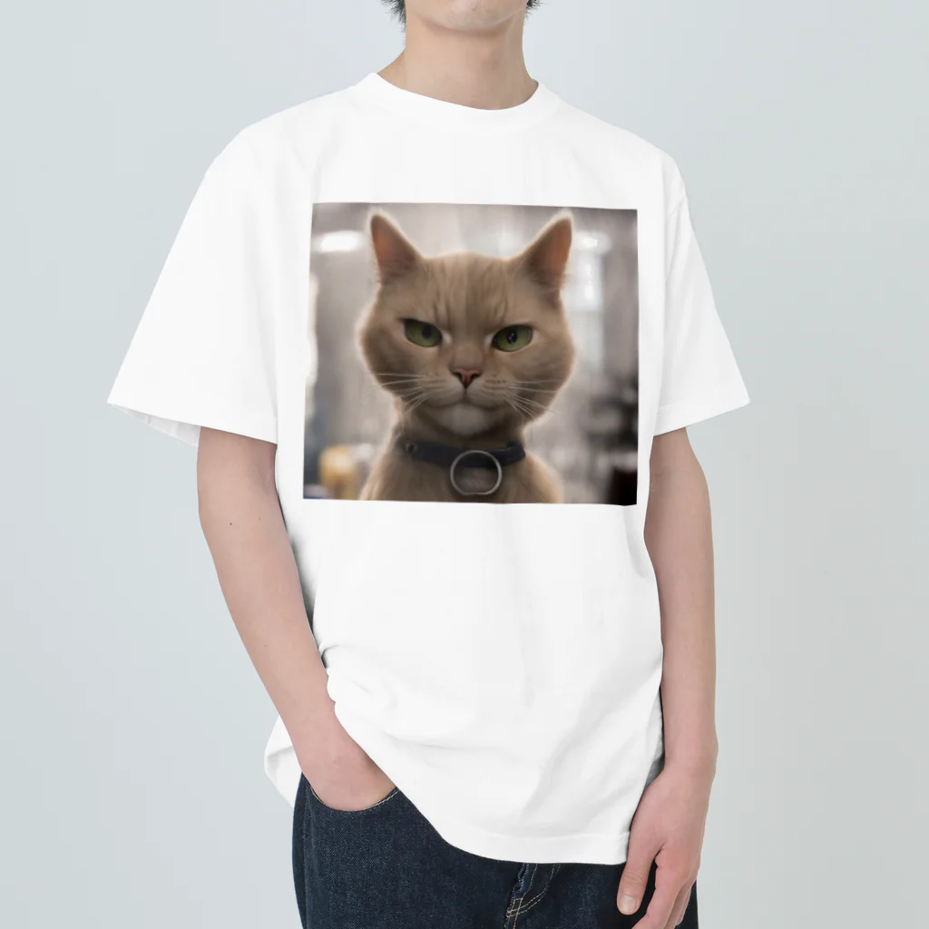 TAIYO 猫好きのビックフォト茶虎模様猫 ヘビーウェイトTシャツ