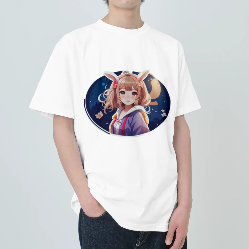 Lupinusのウサ耳可愛い少女 ヘビーウェイトTシャツ