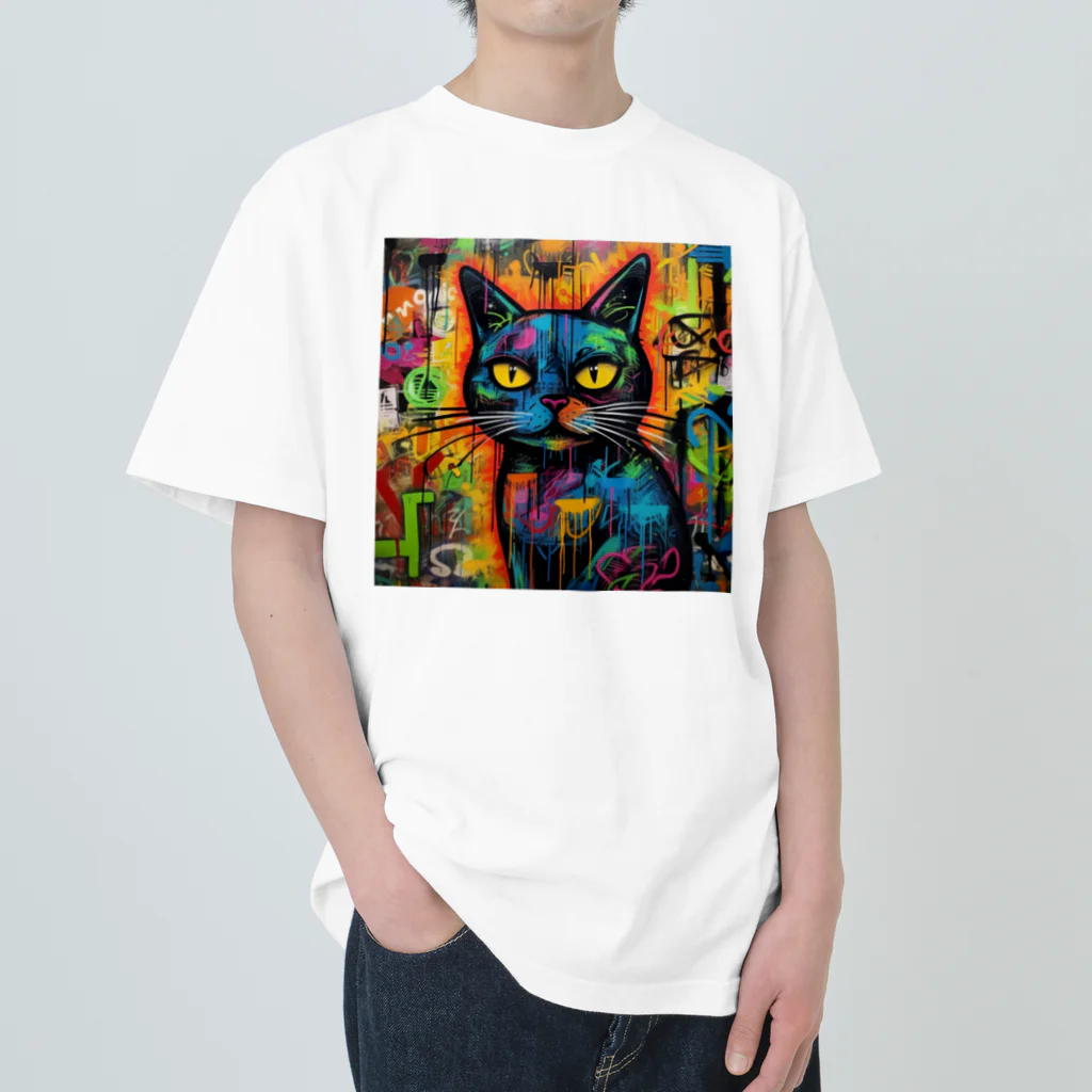 Hayate Kawakami オリジナルのサイバーパンク猫 ヘビーウェイトTシャツ