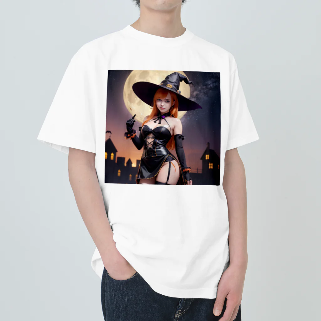 AIデザイングッズ販売　Akiba-treasure（アキバトレジャー）のハロウィン美女 ヘビーウェイトTシャツ