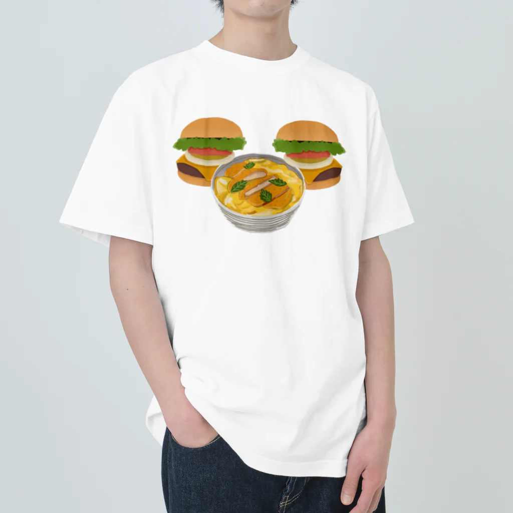 徳原旅行先のお土産屋さんのかつ丼とハンバーガー２個 ヘビーウェイトTシャツ