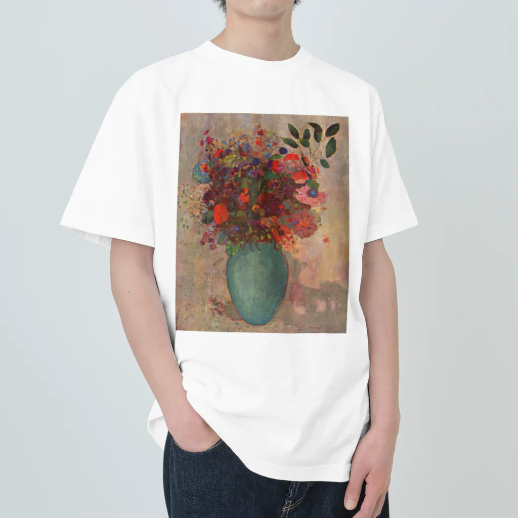 世界美術商店のトルコ石色の花瓶の花 /  The turquoise vase ヘビーウェイトTシャツ